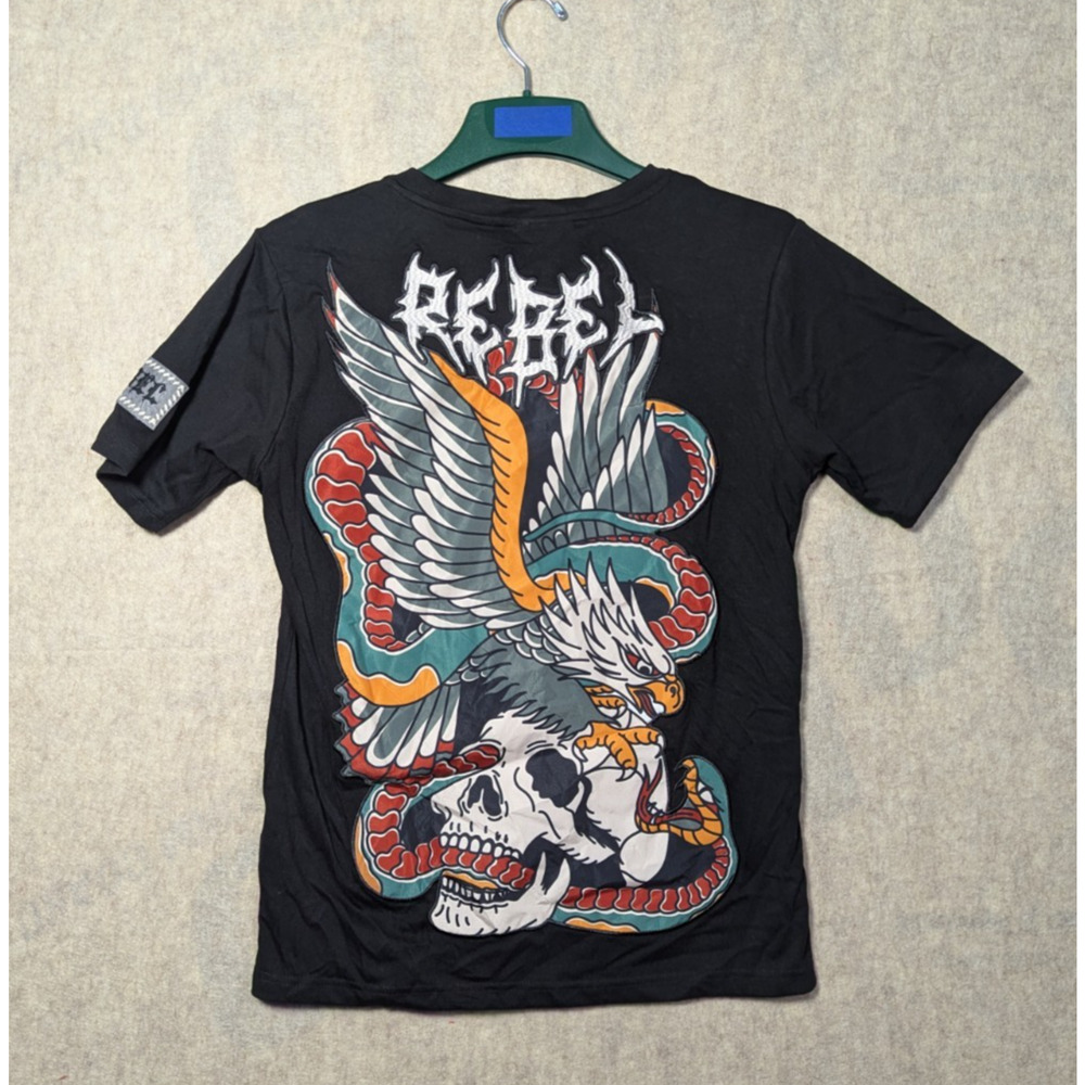 Rebel Vengeance Men's Small Black Graphic Tee Back Hit Skull Eagle Cobra Snake